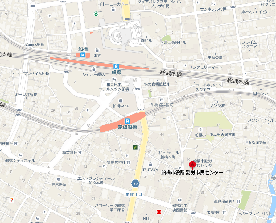船橋市勤労市民センター 2階 第二講習室への地図