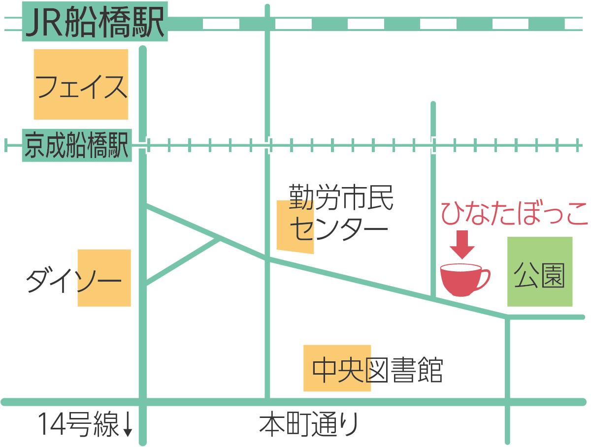 コミュニティカフェひなたぼっこへの地図