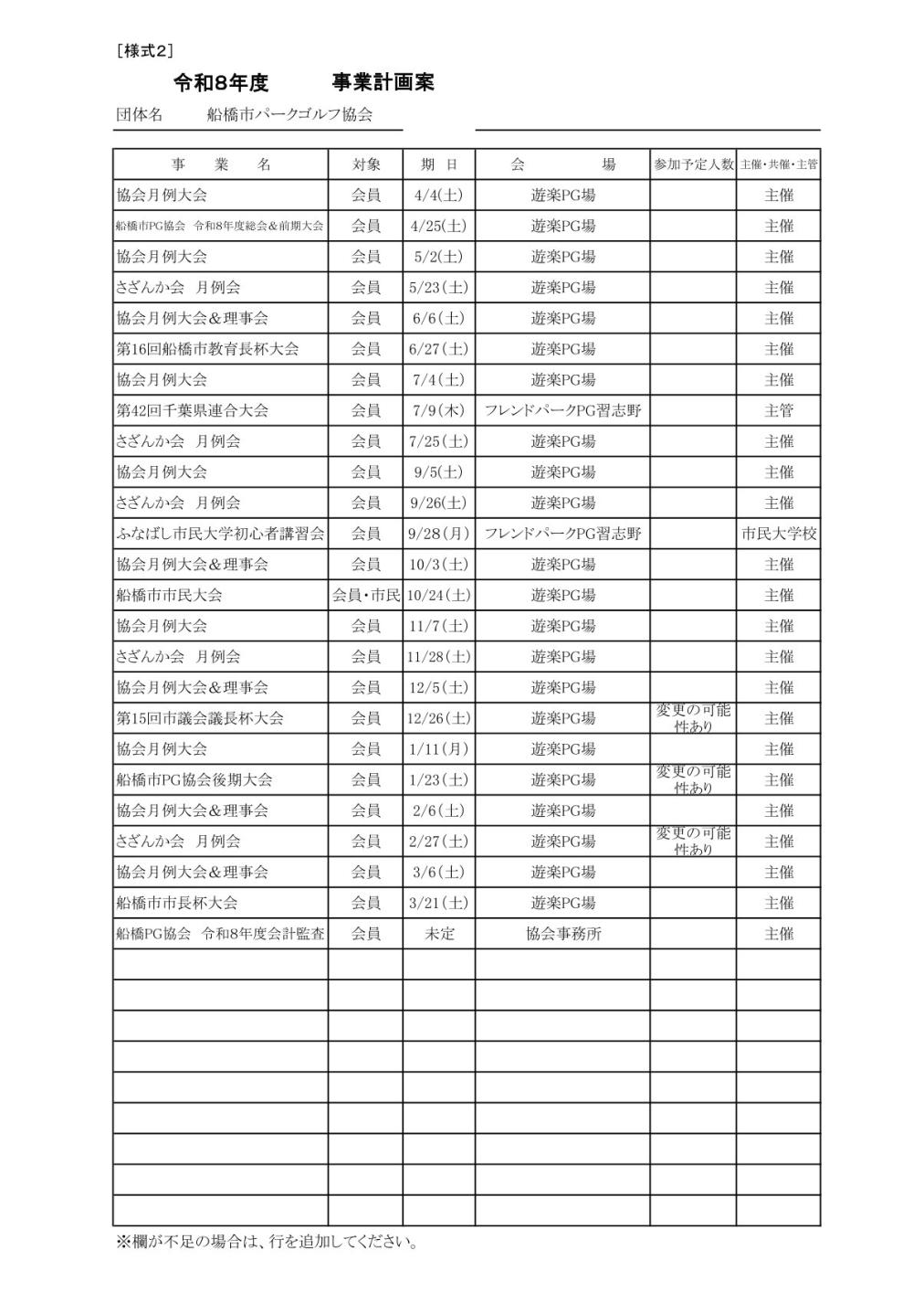 R７事業報告　R8事業報告案   ＜船橋市パークゴルフ協会＞-2